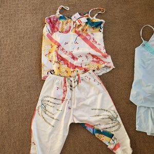 Cherry blossom silk pajamas with pocket, brand new